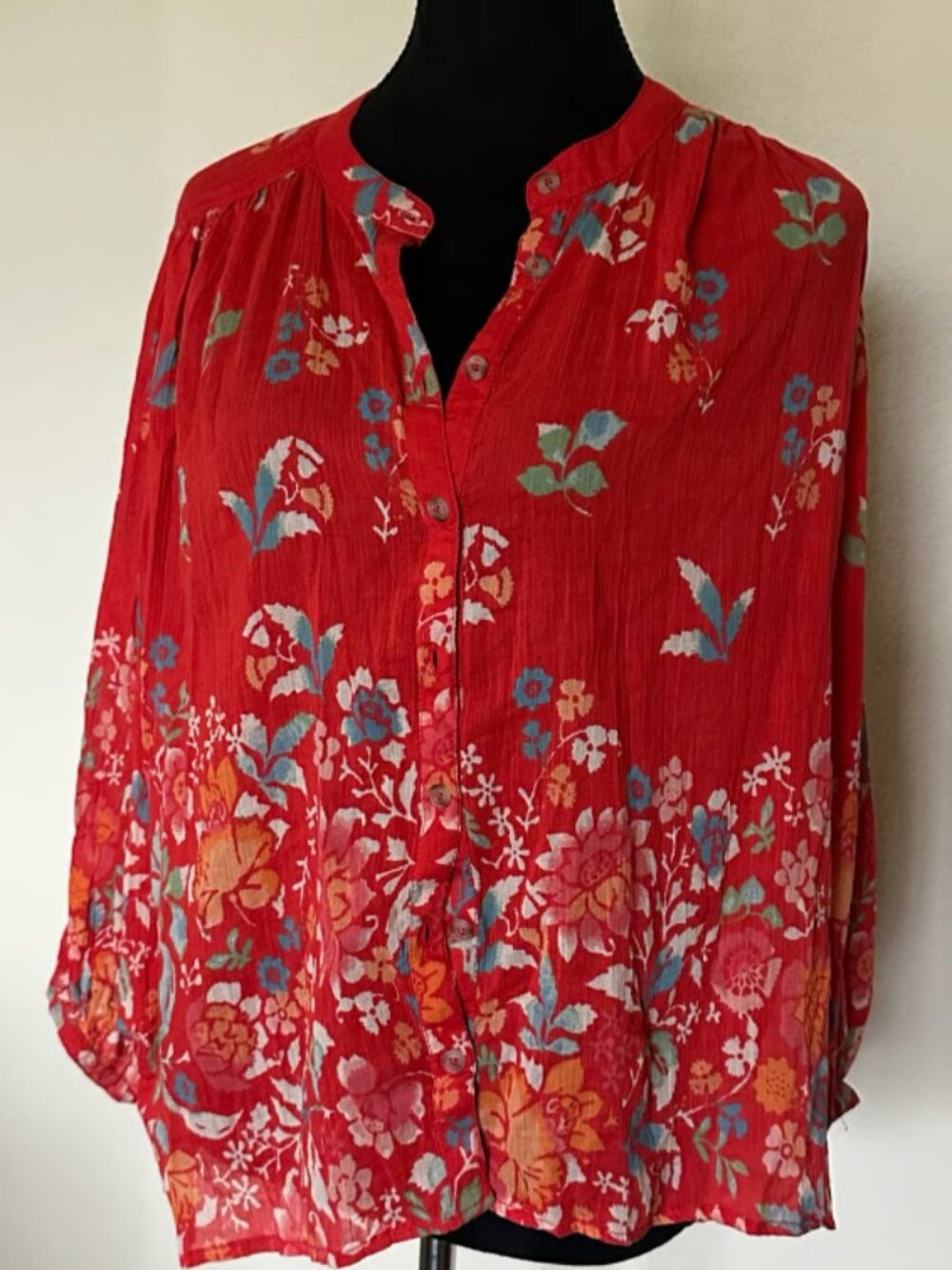 Pilcro Sidney Batwing Women’s Red Floral Print Button Down Blouse